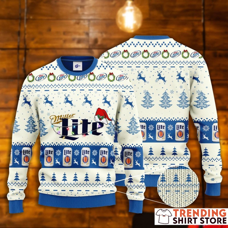 Miller Lite Ugly Sweater Santa Hat Holiday Christmas