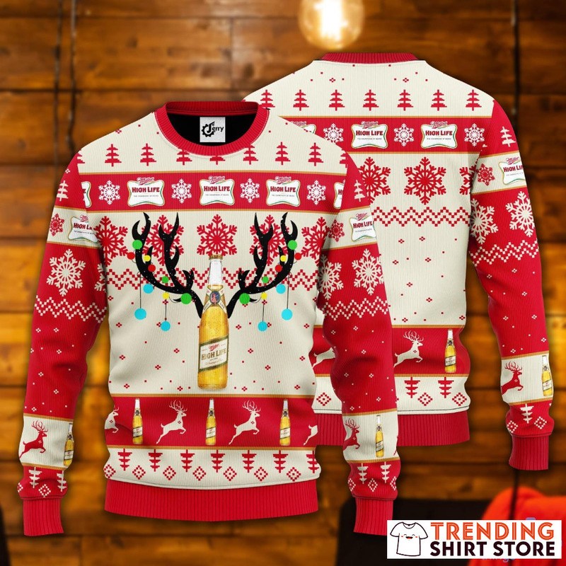Xmas Miller High Life Christmas Sweater Reindeer Horns