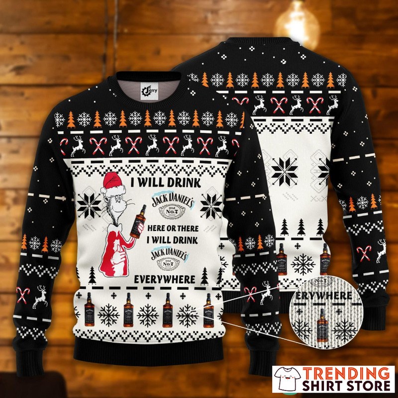 Dr. Seuss I Will Drink Jack Daniels Everywhere Ugly Christmas Sweater