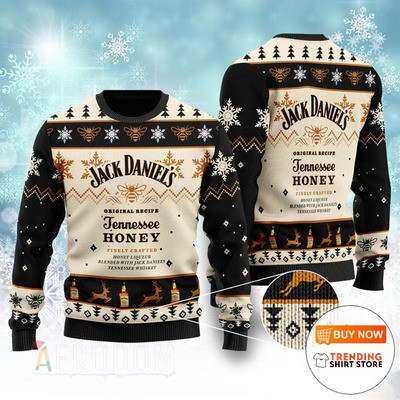 Jack Daniels Ugly Christmas Sweater Honey Bee