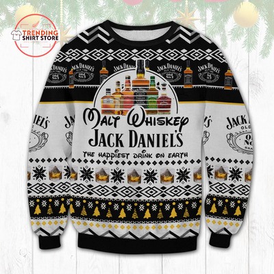 Jack Daniels Ugly Christmas Sweater Walt Whiskey The Happiest Drink On Earth