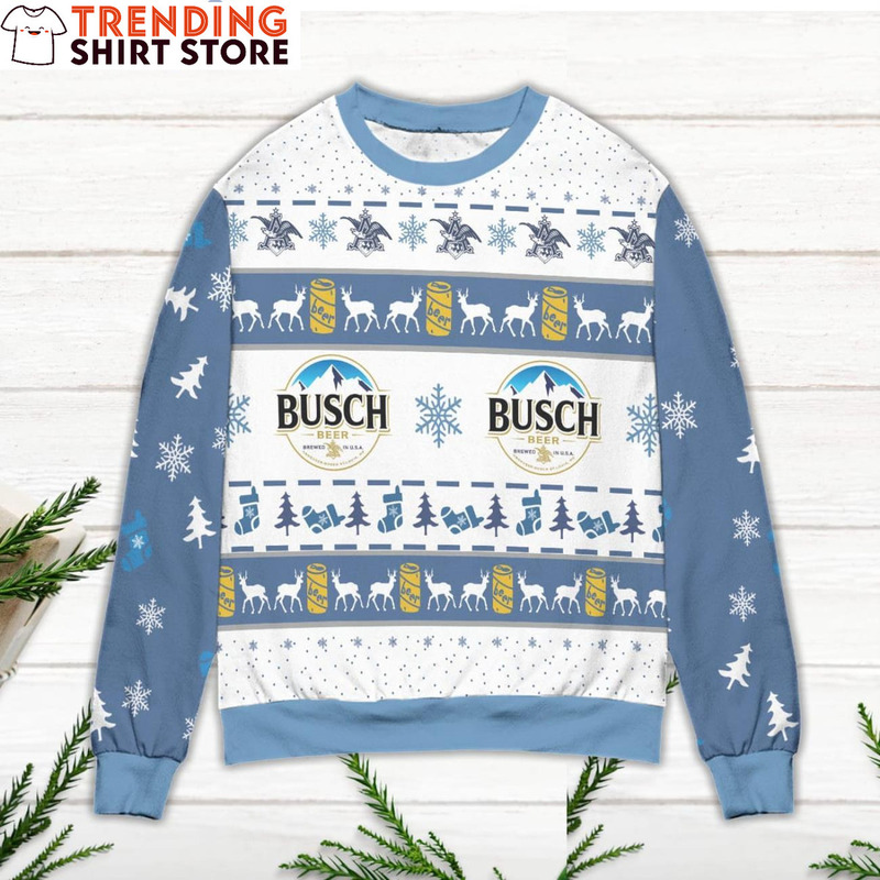 Busch Beer Ugly Christmas Sweater Snowflake Socks Pattern
