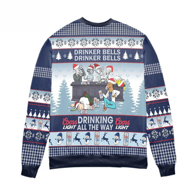 Drinking All The Way Coors Light Ugly Christmas Sweater Drinker Bells