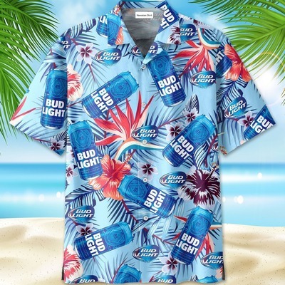 Bud Light Beer Special Hibiscus Summer Hawaiian Shirt
