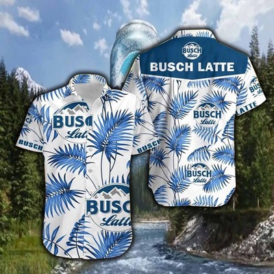 Busch Latte Summer Hawaiian Shirt Blue Leaf