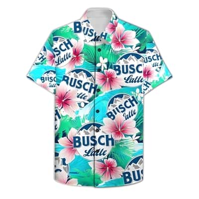 Busch Latte Tropical Palm Leaf Hibiscus Hawaiian Shirt