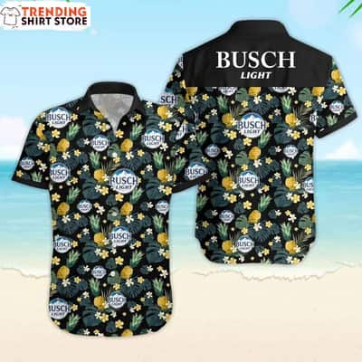 Busch Light Hawaiian Shirt Pineapple Tropical Palm Leaf