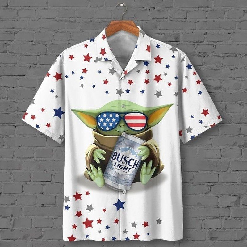 Star Wars Baby Yoda Hugs Busch Light Hawaiian Shirt Star Wars Baby Yoda Hugs Busch Light Hawaiian Shirt