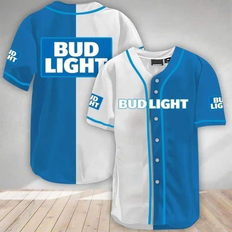 Blue White Bud Light Baseball Jersey