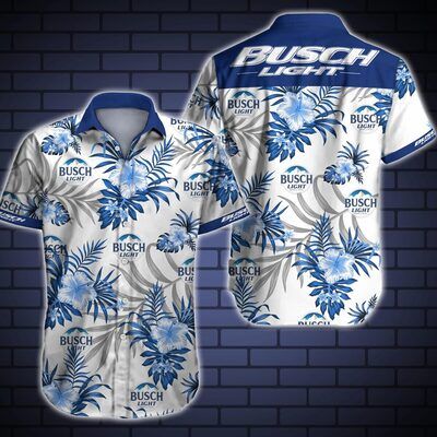 Busch Light Hawaiian Shirt Blue Tropical Floral