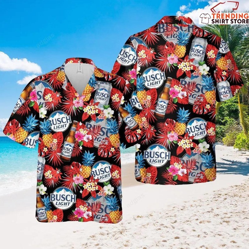 Busch Light Hawaiian Shirt Tropical Floral Summer