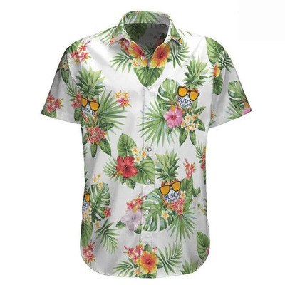 Busch Light Hawaiian Shirt Hibiscus Flower