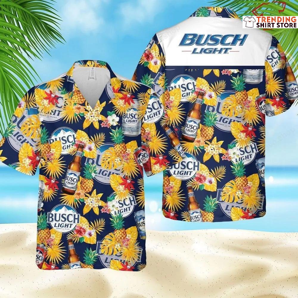 Cool Busch Light Hawaiian Shirt Pineapple Tropical Floral