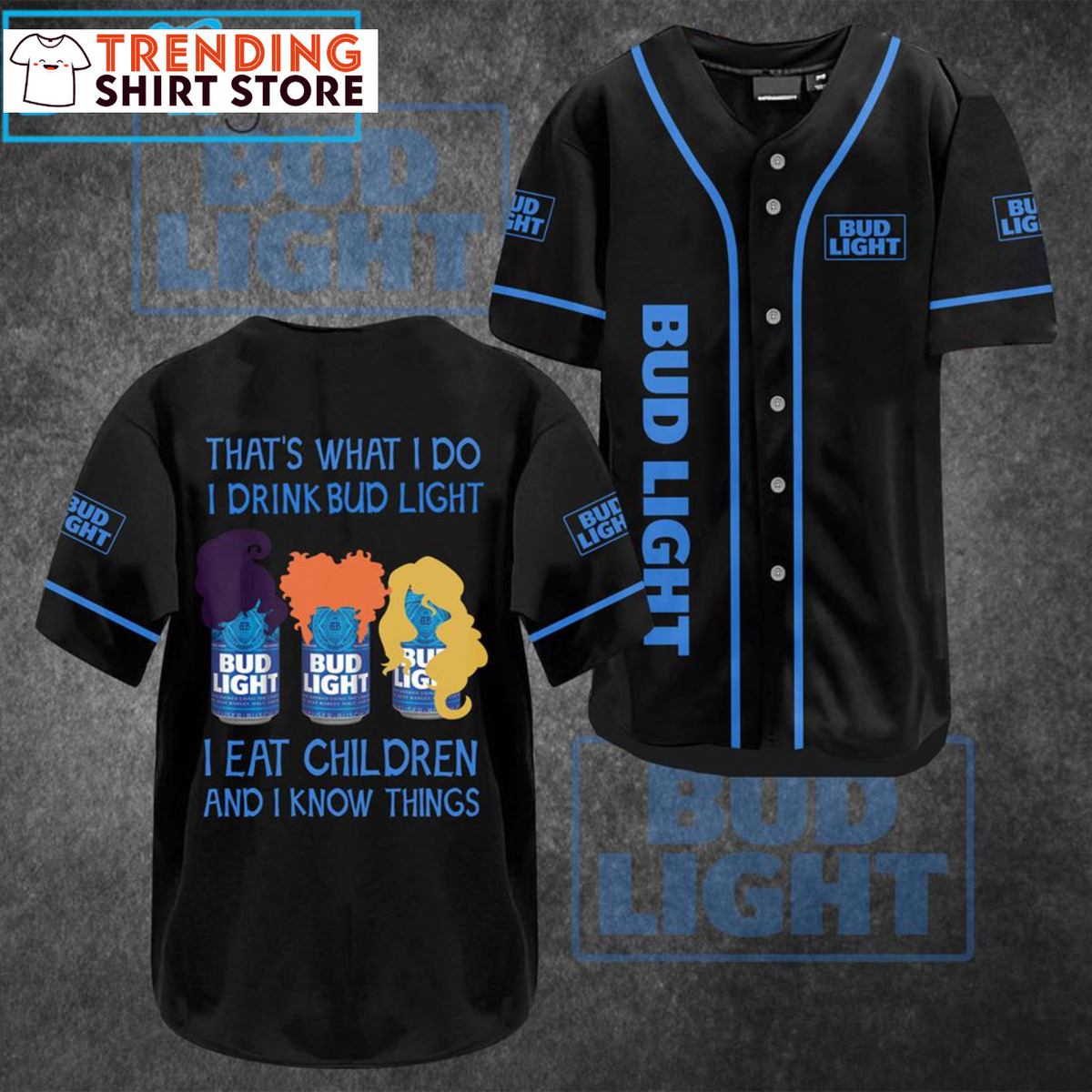 Funny Hocus Pocus Bud Light Baseball Jersey I Eat Children And I Know Things
