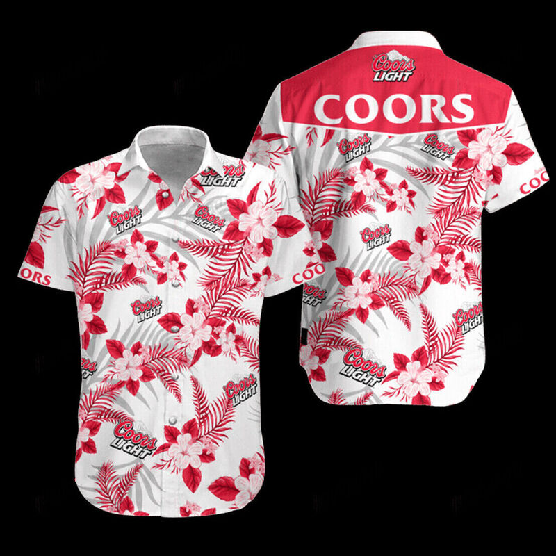 Coors Light Hawaiian Shirt Tropical Flowers All Over Print