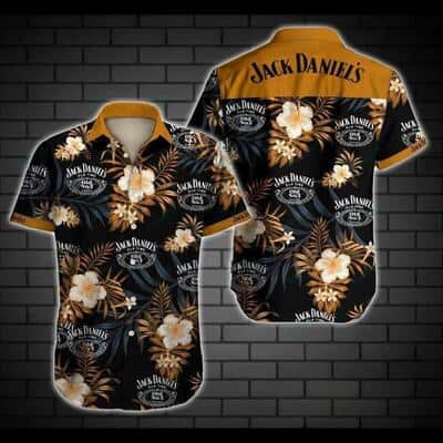 Jack Daniels Hawaiian Shirt Flowers On Dark Background