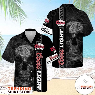 Coors Light Hawaiian Shirt Smoky Black Skull