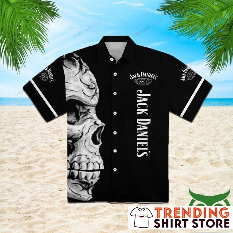 Jack Daniels Hawaiian Shirt Creepy Black And White Skull