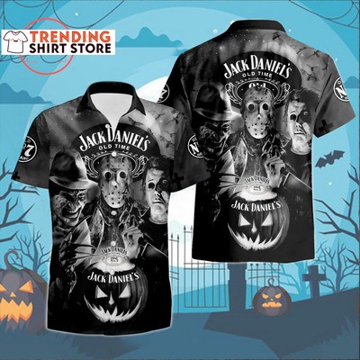 Jack Daniels Hawaiian Shirt Freddy Jason Vorhees Michael Myers Halloween