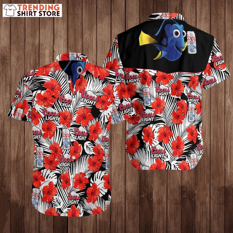 Coors Light Hawaiian Shirt Red Hibiscus With Dory