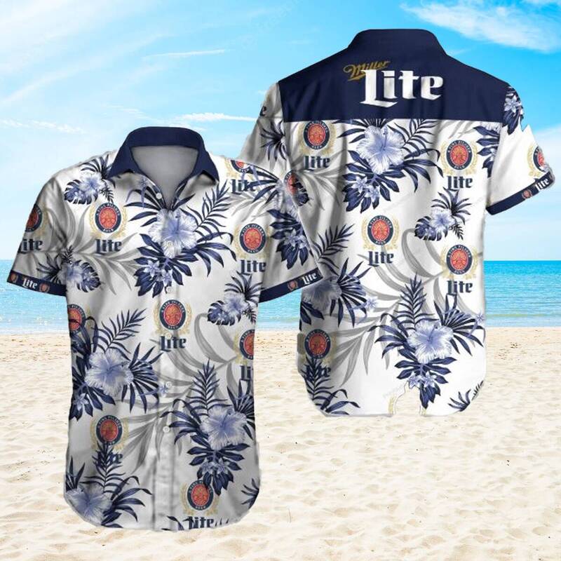 Miller Lite Hawaiian Shirt Floral Gift For Beer Drinkers