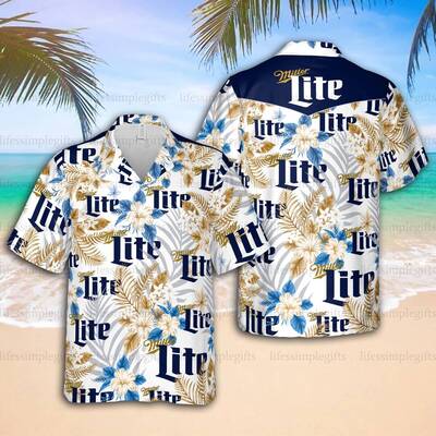 Miller Lite Hawaiian Shirt Floral Gift For Beach Lovers