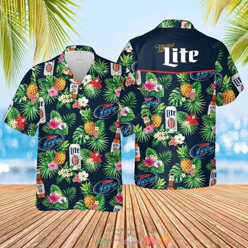 Miller Lite Hawaiian Shirt Tropical Flowers Best Gift For Beer Lovers