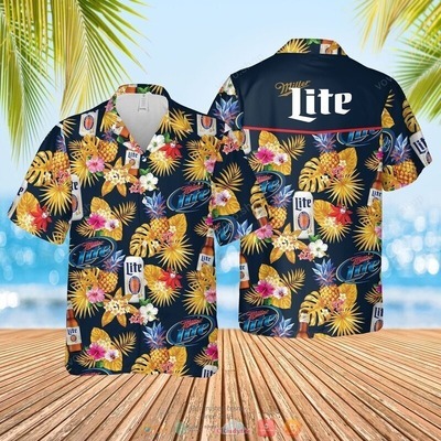 Miller Lite Hawaiian Shirt Summer Flowers And Pineapples