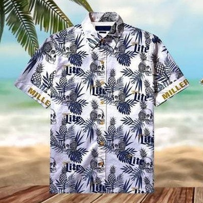 Miller Lite Hawaiian Shirt Skulls And Pineapples