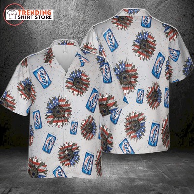 Miller Lite Hawaiian Shirt Sunflowers 4th Of July American Independence Day