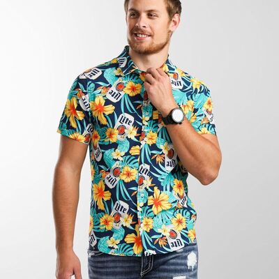 Miller Lite Hawaiian Shirt Colorful Tropical Flora For Summer Lovers