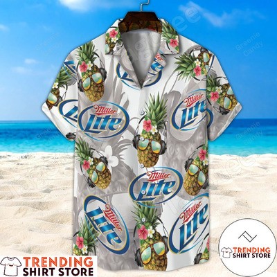 Miller Lite Hawaiian Shirt Music Loving Pineapples With Sunglasses