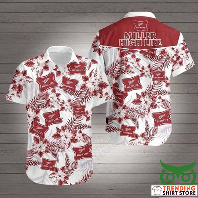Miller High Life Hawaiian Shirt Classic Pink, Red And White Flowers