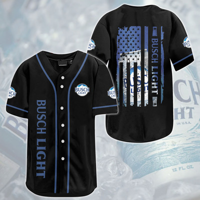 Black US Flag Busch Light Baseball Jersey For Baseball Lovers