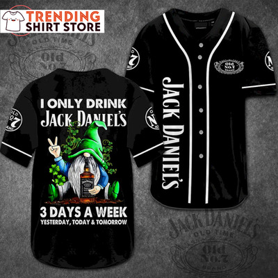 Jack Daniels Baseball Jersey Funny Gnome Drinking 3 Days A Week
