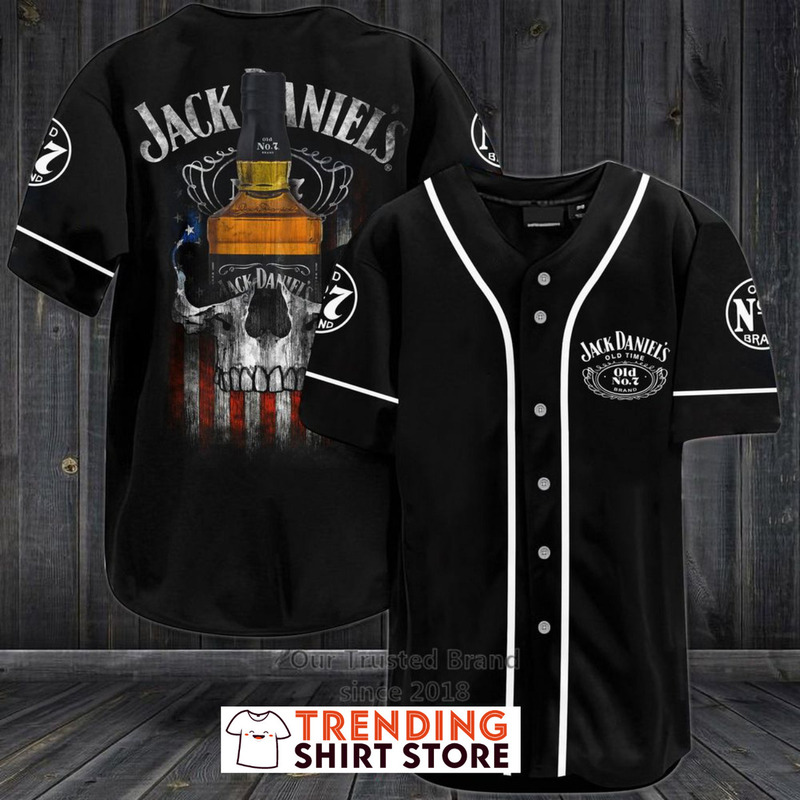 Jack Daniels Baseball Jersey American Flag Whiskey Skull