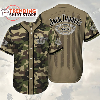 Jack Daniels Baseball Jersey Brown And Green Classic Camouflage
