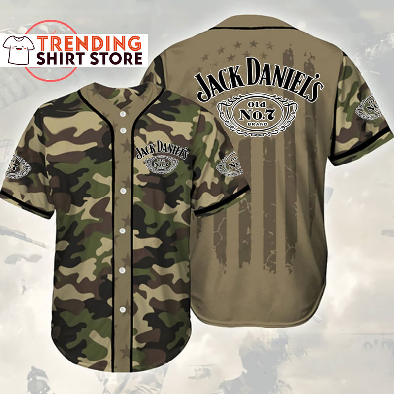 Jack Daniels Baseball Jersey Brown And Green Classic Camouflage