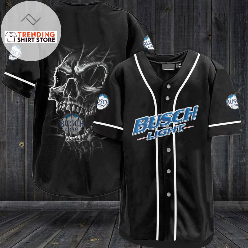 Busch Light Baseball Jersey Black Horror Skull