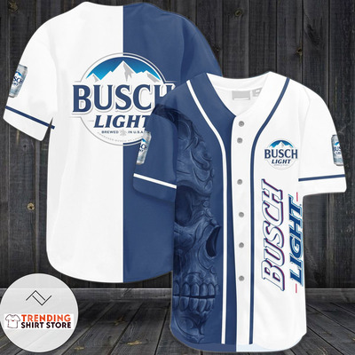 Busch Light Baseball Jersey Brewed In US Blue And White Skull