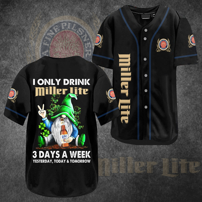 Funny Gnome Drinking 3 Days A Week Miller Lite Baseball Jersey