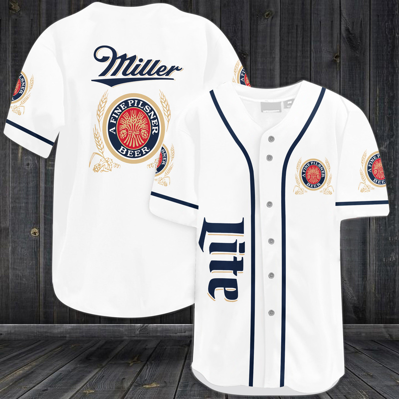 Classic Black Miller Lite Logo Baseball Jersey A Fine Pilsner Beer