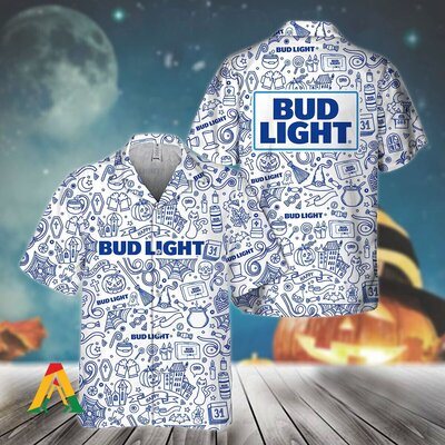 Bud Light Hawaiian Shirt Cool Halloween Doodle Art