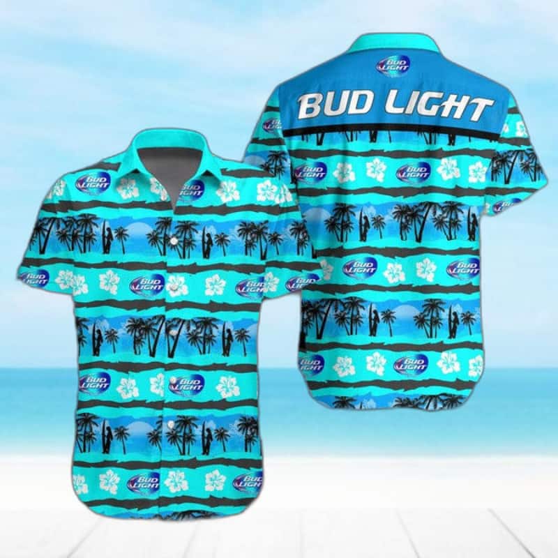 Bud Light Hawaiian Shirt Turquoise Tropical Beach