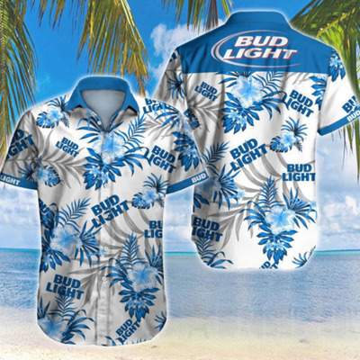 Bud Light Hawaiian Shirt Blue Tropical Flora Birthday Gift For Beach Lovers