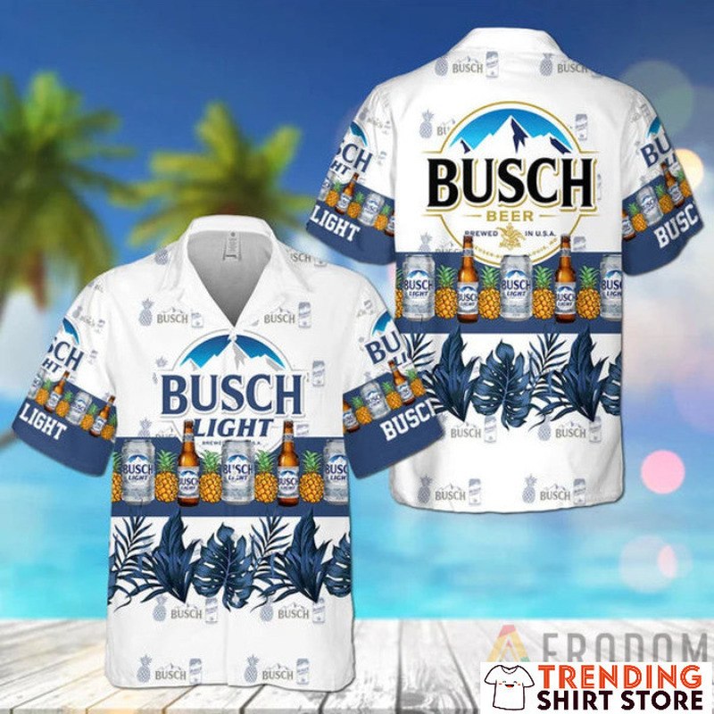 Busch Light Hawaiian Shirt Tropical Leaves Pineapples And Beer