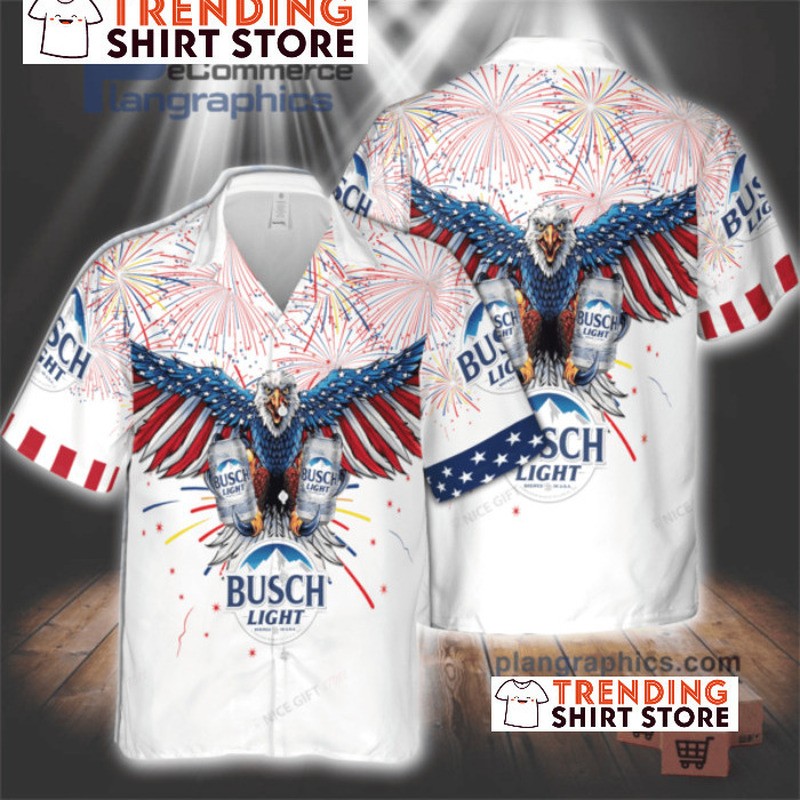 Busch Light Hawaiian Shirt Bald Eagle Fireworks US Independence Day