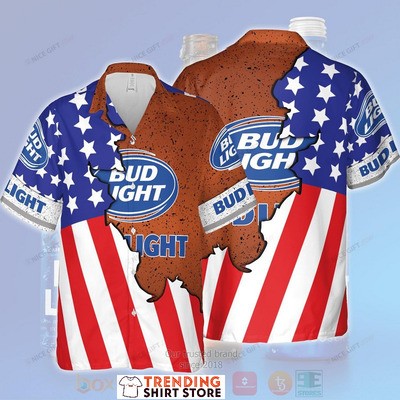 Bud Light Hawaiian Shirt Half American Flag