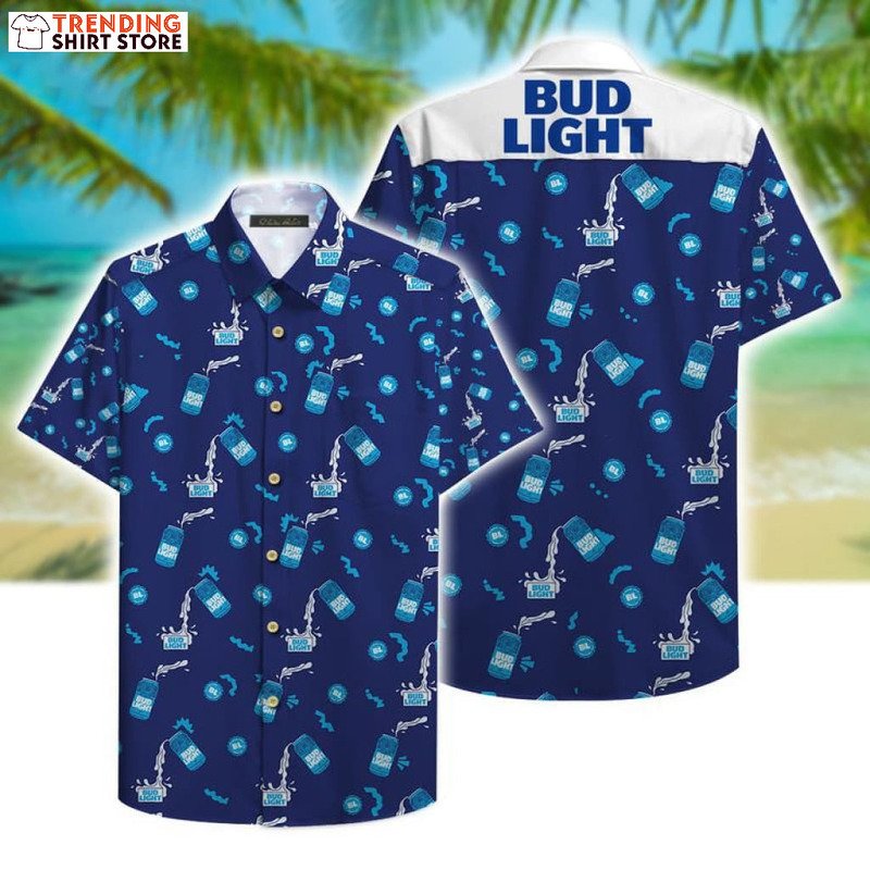 Bud Light Hawaiian Shirt Funny Blue Pattern With Multiple Icons