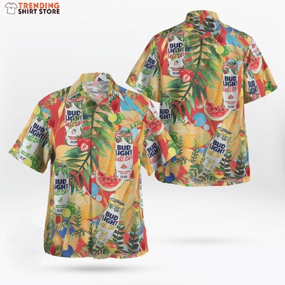 Bud Light Hawaiian Shirt Seltzer Tropical Fruits Floral Pattern